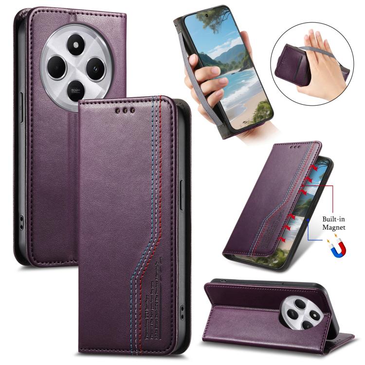 

For Redmi 14C 4G / 5G Elastic Wristband Magnetic Suction Leather Phone Case(Purple)