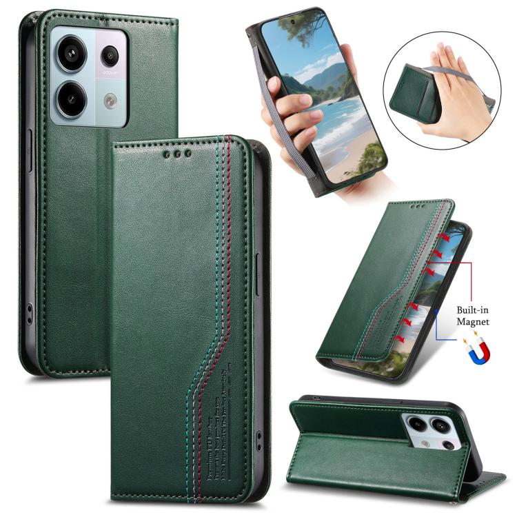 

For Redmi Note 13 Pro 4G Elastic Wristband Magnetic Suction Leather Phone Case(Green)