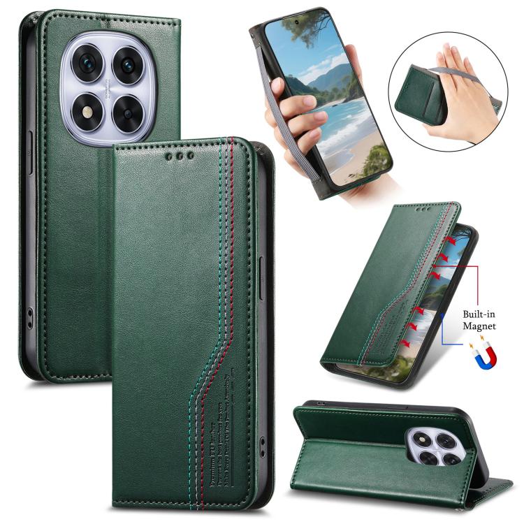 

For Redmi Note 14 Pro 4G Glodal Elastic Wristband Magnetic Suction Leather Phone Case(Green)