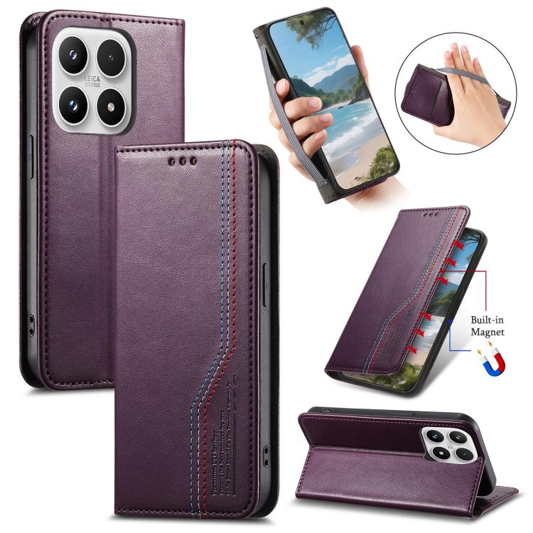 

For Xiaomi 17 Elastic Wristband Magnetic Suction Leather Phone Case(Purple)