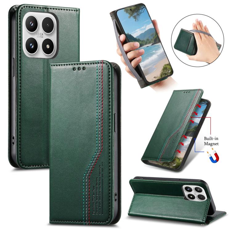 

For Xiaomi 17 Elastic Wristband Magnetic Suction Leather Phone Case(Green)