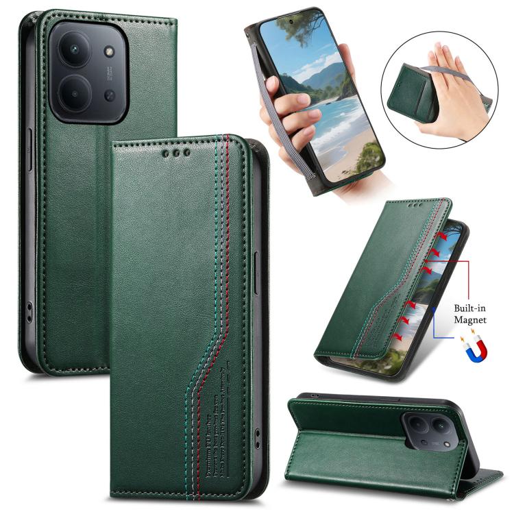 

For Redmi 15C 5G / 4G Glodal 171mm Elastic Wristband Magnetic Suction Leather Phone Case(Green)
