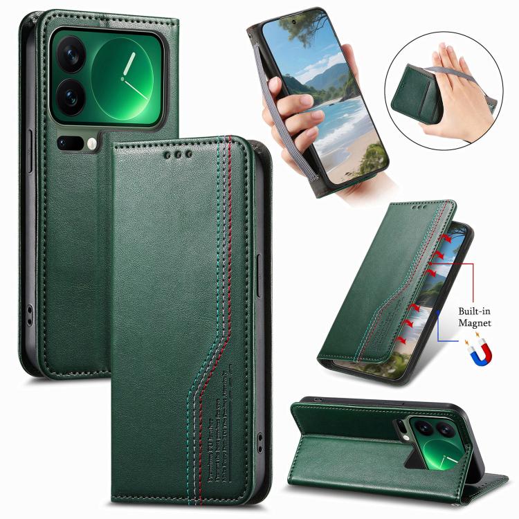 

For Xiaomi 17 Pro Elastic Wristband Magnetic Suction Leather Phone Case(Green)