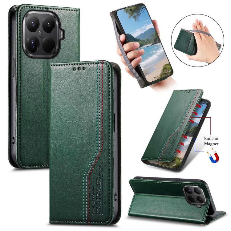 

For Xiaomi 15T Pro Elastic Wristband Magnetic Suction Leather Phone Case(Green)