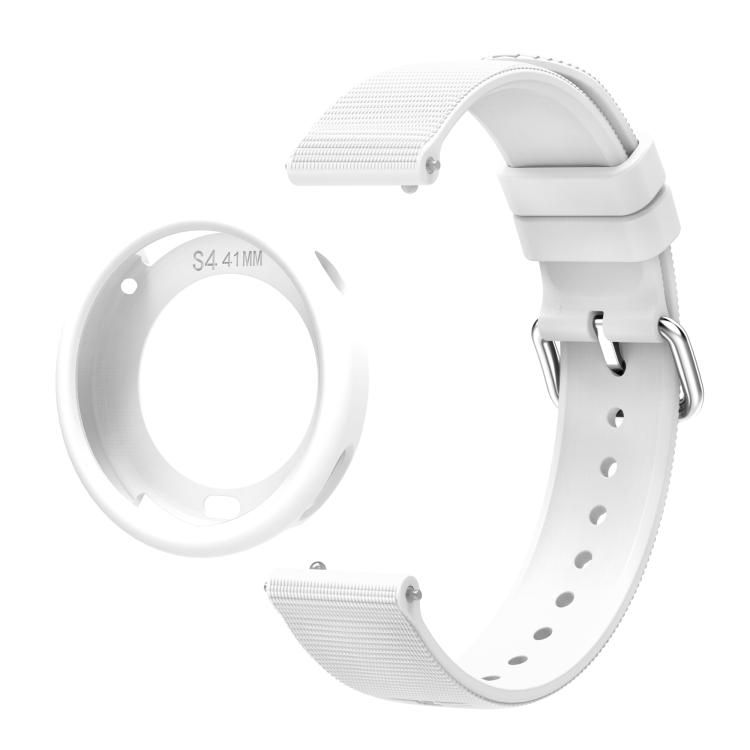 

For Xiaomi Watch S4 41mm Solid Color Textured Silicone Watch Band Silicone Protective Cover Set(White)