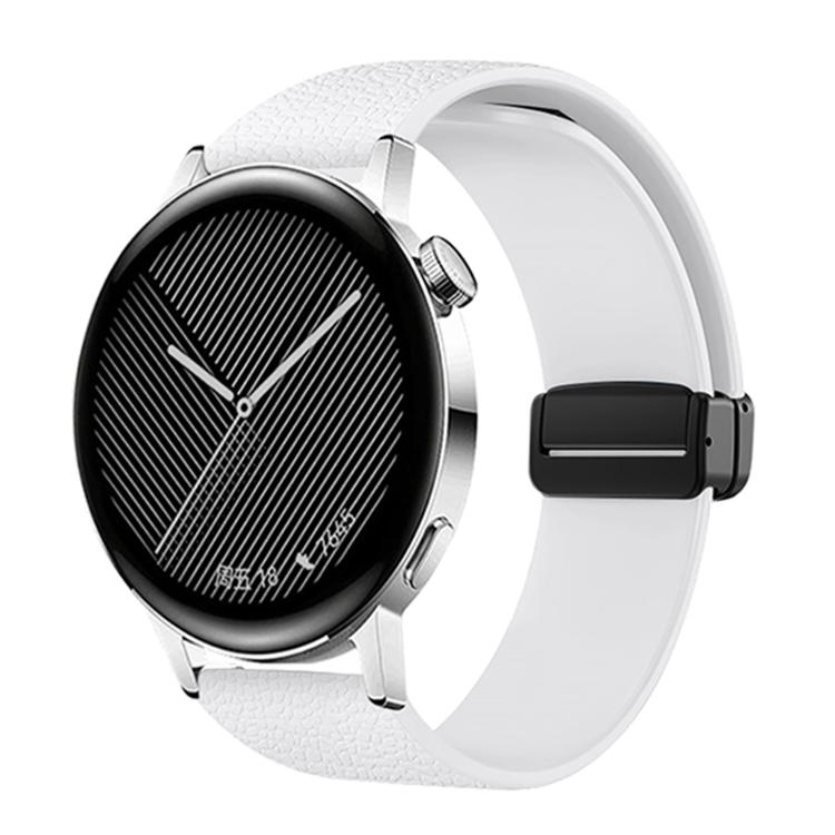 

20mm Lychee Texture Magnetic Fold Buckle Solid Color Silicone Watch Band(White)
