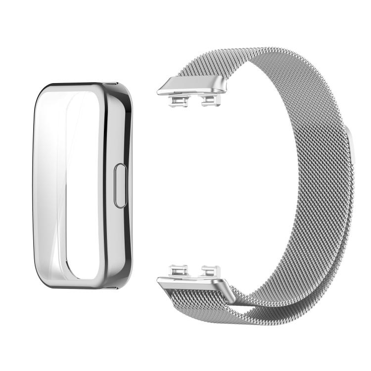 

For Huawei Band 10 / 9 / 8 Full Coverage TPU Protective Cover Milanese Magnetic Metal Watch Band(Silver)