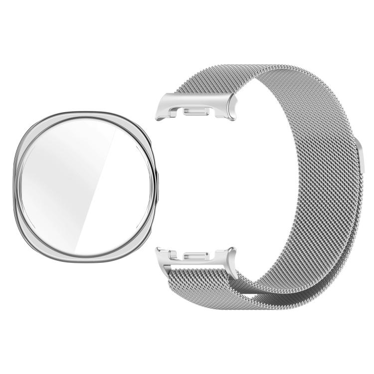 

For Samsung Galaxy Watch8 44mm Full Coverage TPU Protective Cover Milanese Magnetic Metal Watch Band(Silver)