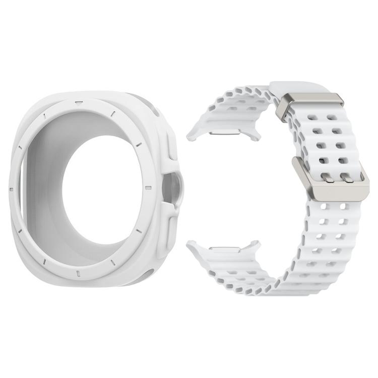 

For Samsung Galaxy Watch 47mm / Ultra 2025 Silicone Watch Cover Marine Dual Buckle Silicone Watch Band(White)
