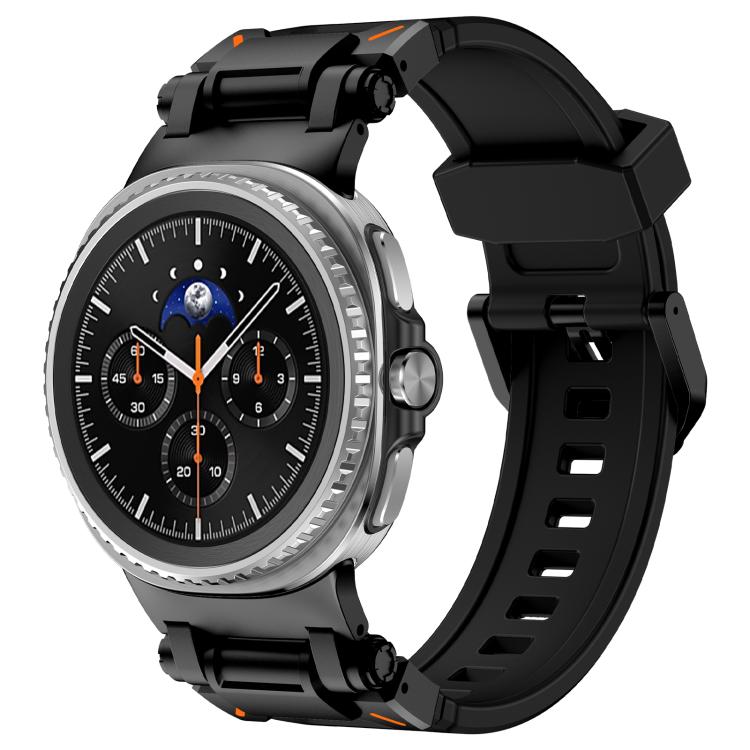 

For Samsung Galaxy Watch8 / Watch8 Classic Explorer Metal Connector Silicone Watch Band(Black Black)