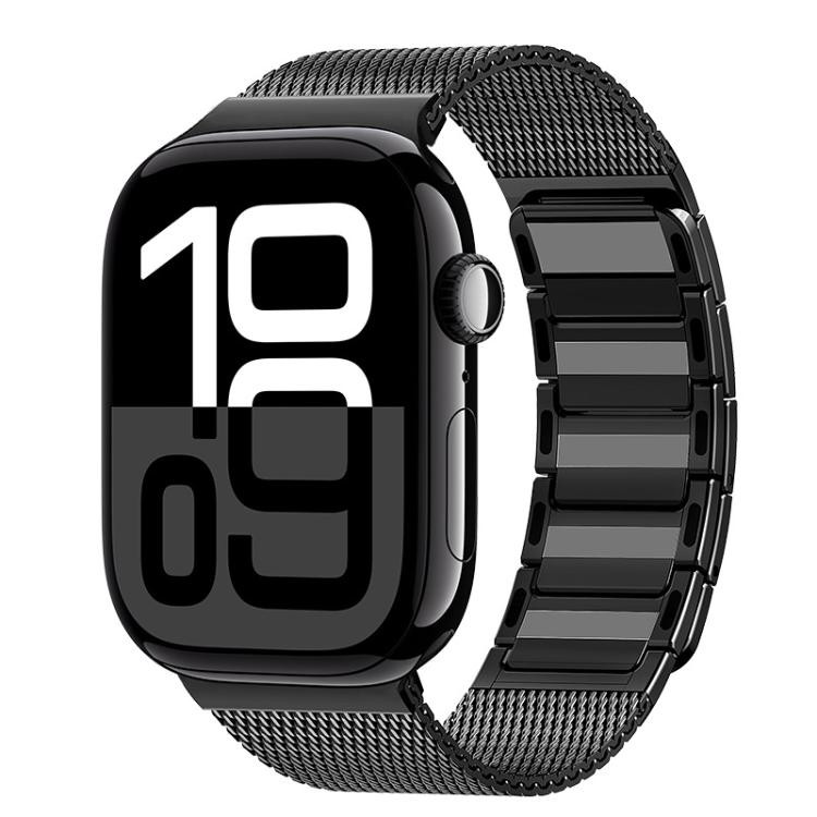 

For Apple Watch 46mm / 49mm / 45mm / 44mm Magnetic Woven I-Shaped Stainless Steel Watch Band(Black)