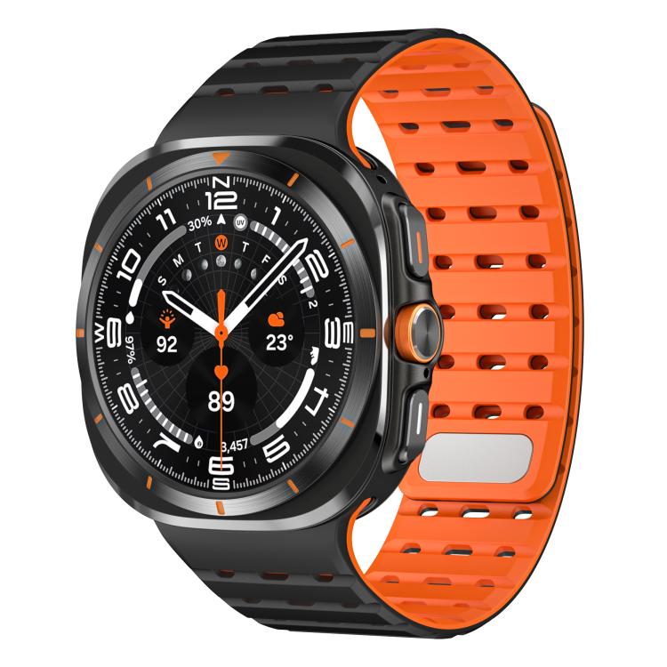 

For Samsung Galaxy Watch Ultra 47mm / Ultra 2025 Breathable Silicone Magnetic Watch Band(Black Orange)