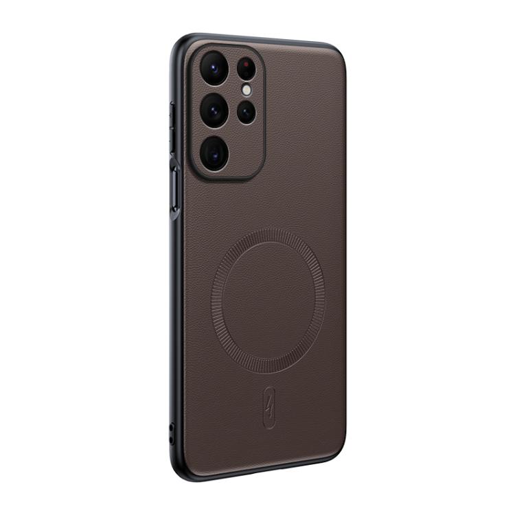 

For Samsung Galaxy S23 Ultra 5G Plain Leather MagSafe Shockproof Phone Case(Brown)