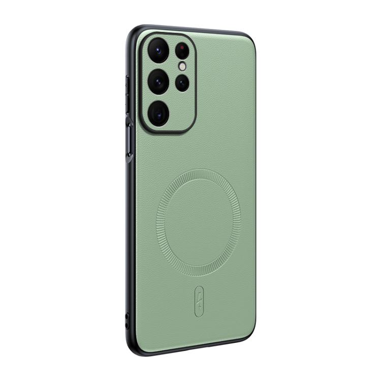 

For Samsung Galaxy S23 Ultra 5G Plain Leather MagSafe Shockproof Phone Case(Green)
