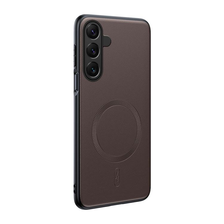 For Samsung Galaxy S24 FE 5G Plain Leather MagSafe Shockproof Phone Case(Brown)