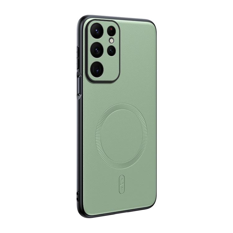 For Samsung Galaxy S24 Ultra 5G Plain Leather MagSafe Shockproof Phone Case(Green)