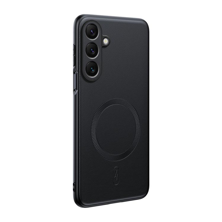 

For Samsung Galaxy S25 5G Plain Leather MagSafe Shockproof Phone Case(Black)