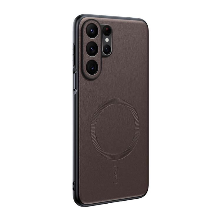 

For Samsung Galaxy S26 Ultra 5G Plain Leather MagSafe Shockproof Phone Case(Brown)