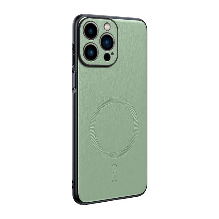 

For iPhone 13 Pro Plain Leather MagSafe Shockproof Phone Case(Green)
