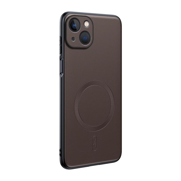 

For iPhone 14 Plain Leather MagSafe Shockproof Phone Case(Brown)