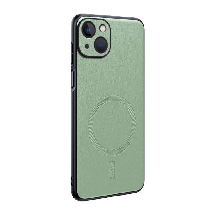 

For iPhone 14 Plus Plain Leather MagSafe Shockproof Phone Case(Green)