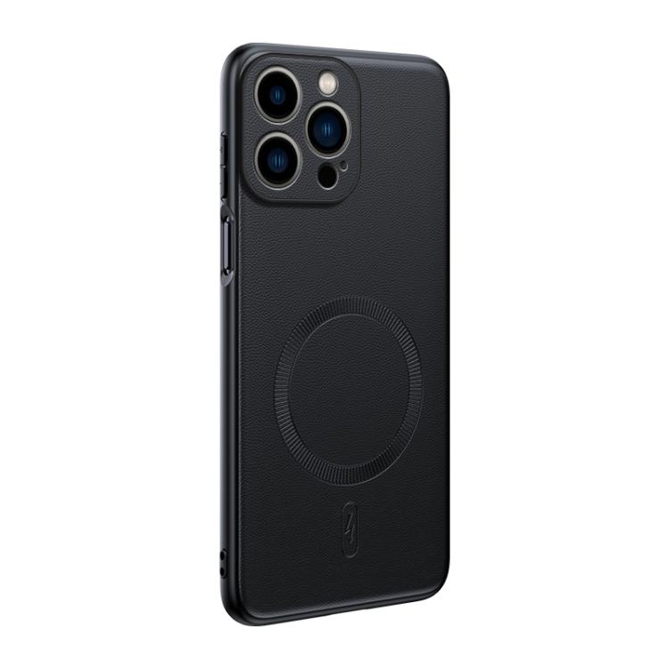

For iPhone 14 Pro Max Plain Leather MagSafe Shockproof Phone Case(Black)