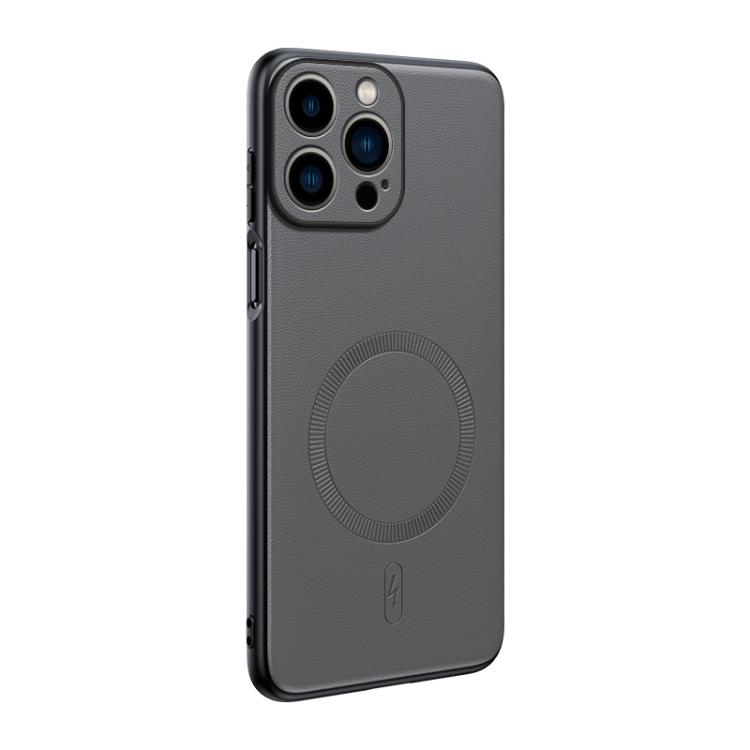 

For iPhone 14 Pro Max Plain Leather MagSafe Shockproof Phone Case(Gray)