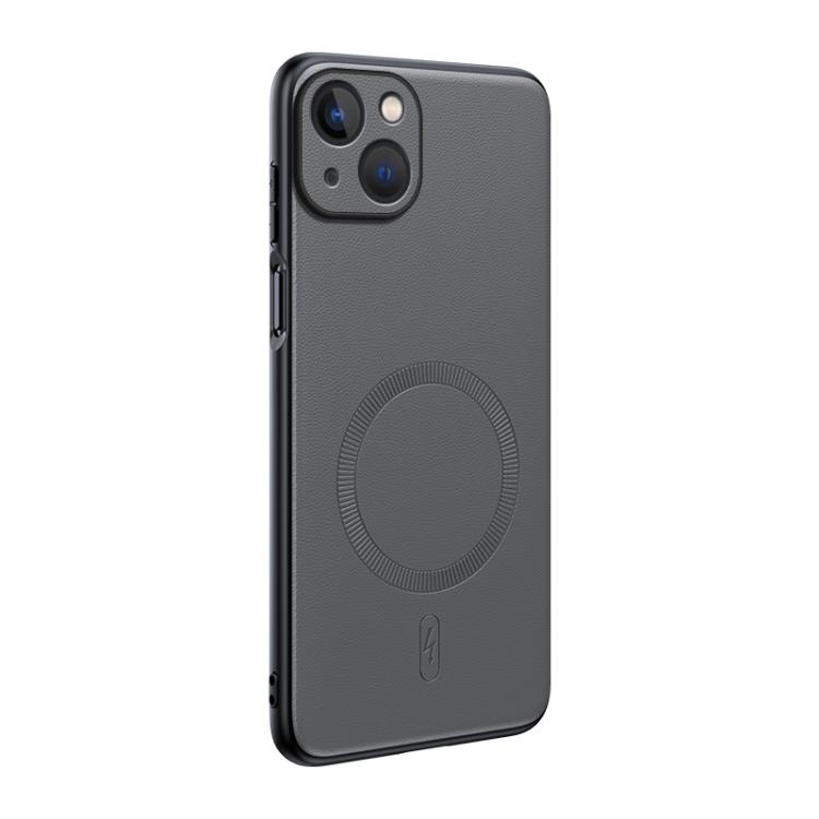 

For iPhone 15 Plain Leather MagSafe Shockproof Phone Case(Gray)