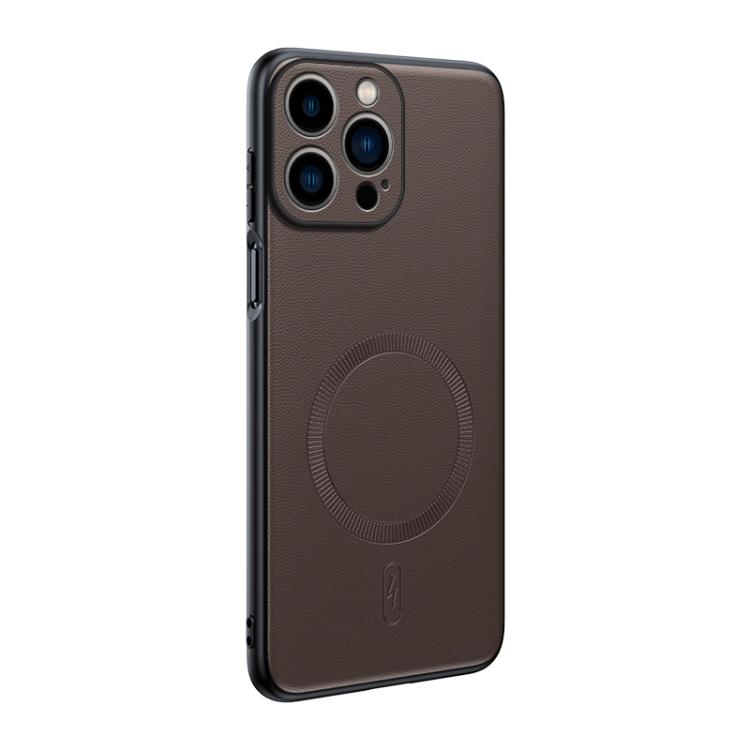 

For iPhone 15 Pro Plain Leather MagSafe Shockproof Phone Case(Brown)