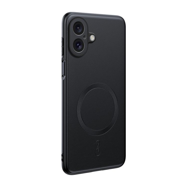 

For iPhone 16 Plain Leather MagSafe Shockproof Phone Case(Black)