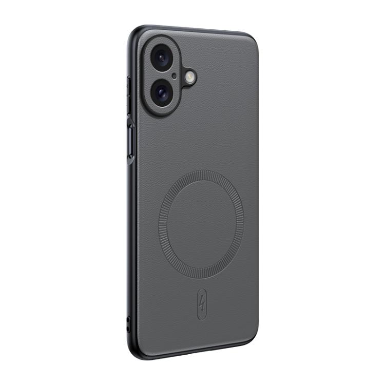 

For iPhone 16 Plus Plain Leather MagSafe Shockproof Phone Case(Gray)