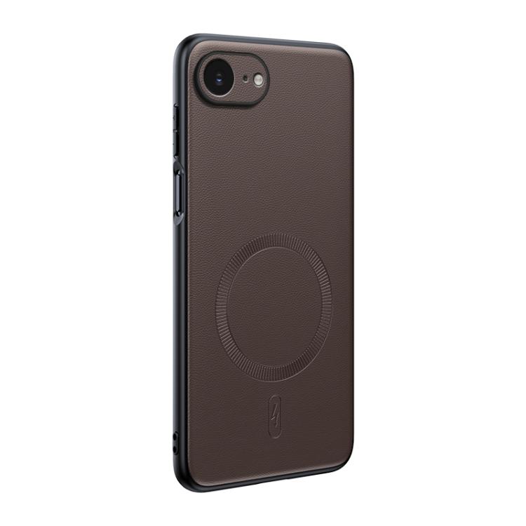 

For iPhone 16e Plain Leather MagSafe Shockproof Phone Case(Brown)