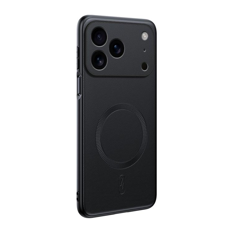 

For iPhone 17 Pro Plain Leather MagSafe Shockproof Phone Case(Black)