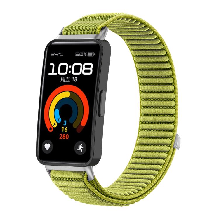 

For Huawei Band 10 / 9 / 8 Woven Nylon Hook And Loop Fastener Metal Interface Watch Band(Green)