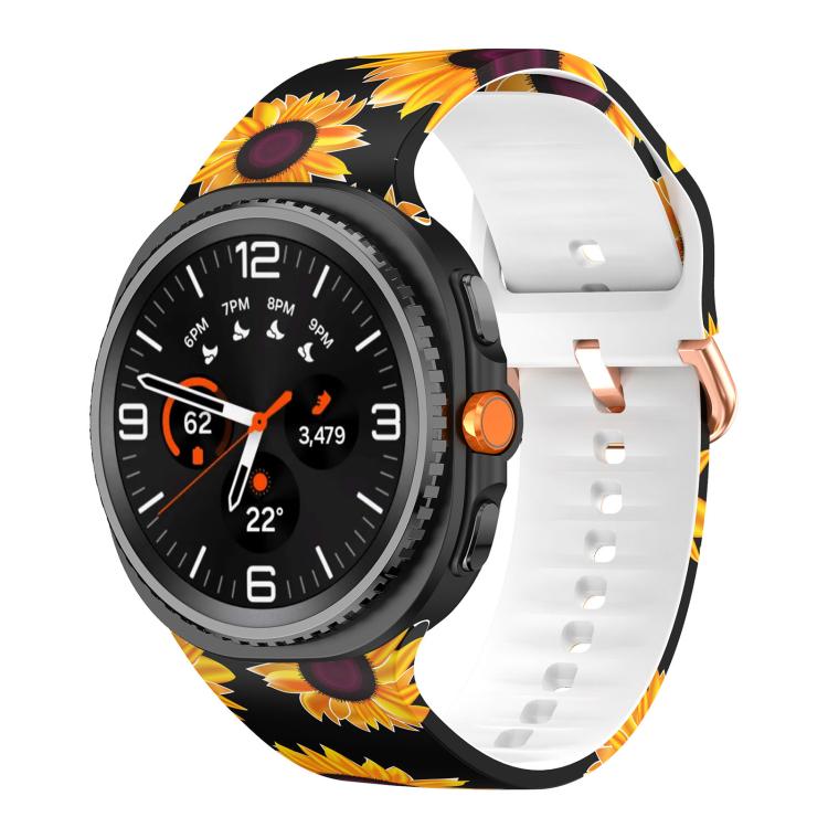 

For Samsung Galaxy Watch8 / Watch8 Classic Printed Silicone Watch Band(Black Sunflowers)