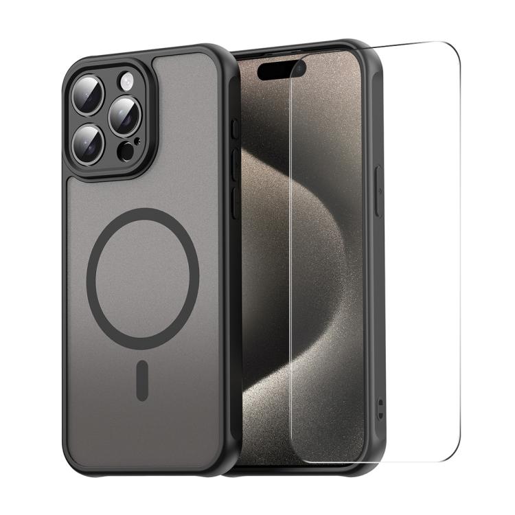 

For iPhone 16 Pro Max ENKAY Hat-Prince MagSafe Matte Translucent Shockproof Phone Case with Large Arc Edge Film(Black)