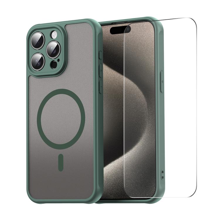 

For iPhone 16 Pro Max ENKAY Hat-Prince MagSafe Matte Translucent Shockproof Phone Case with Large Arc Edge Film(Green)