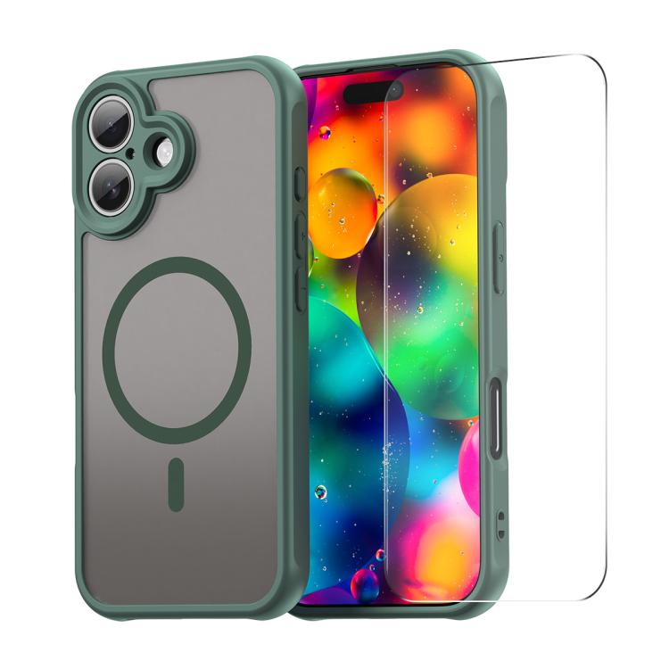 

For iPhone 16 ENKAY Hat-Prince MagSafe Matte Translucent Shockproof Phone Case with Large Arc Edge Film(Green)