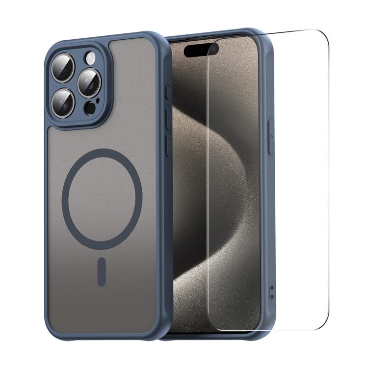

For iPhone 15 Pro Max ENKAY Hat-Prince MagSafe Matte Translucent Shockproof Phone Case with Large Arc Edge Film(Blue)