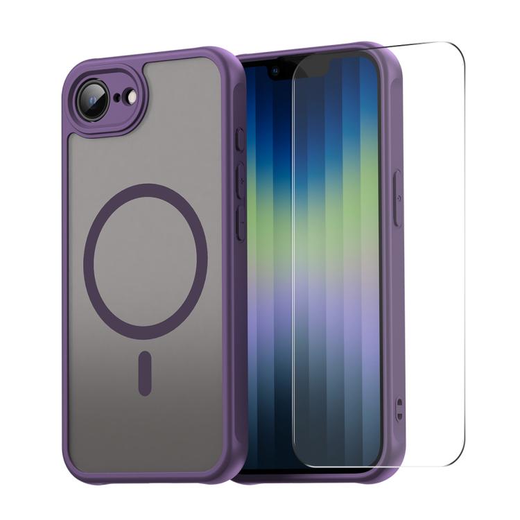 

For iPhone 16e ENKAY Hat-Prince MagSafe Matte Translucent Shockproof Phone Case with Large Arc Edge Film(Purple)