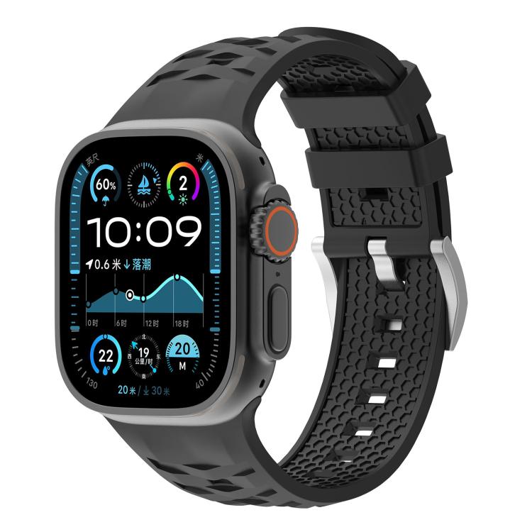 

For Apple Watch 46mm / 49mm / 45mm / 44mm Tire Texture Two-Color Silicone Watch Band(Black)