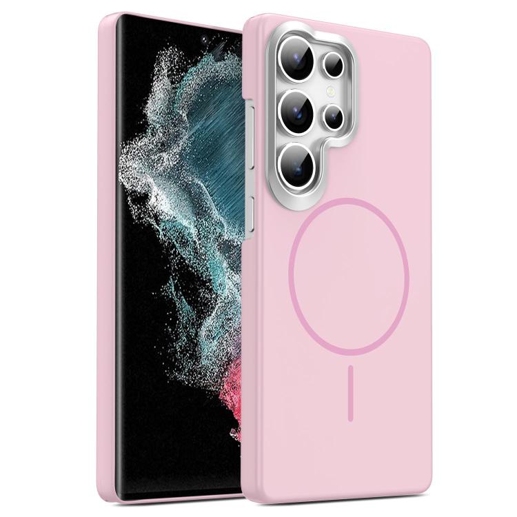 For Samsung Galaxy S22 Ultra 5G Gold Armor PC Thin Circle MagSafe Shockproof Phone Case(Pink)