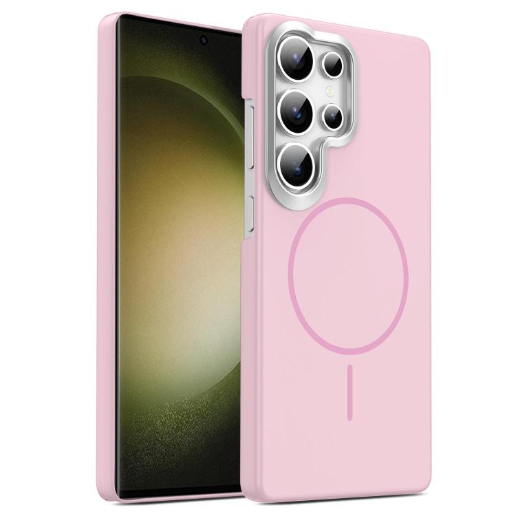 For Samsung Galaxy S23 Ultra 5G Gold Armor PC Thin Circle MagSafe Shockproof Phone Case(Pink)