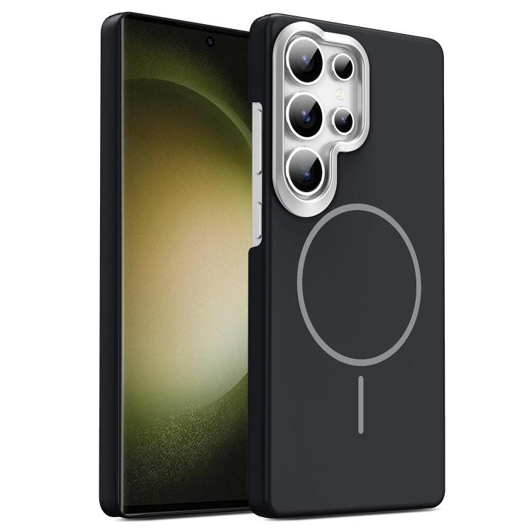 For Samsung Galaxy S23 Ultra 5G Gold Armor PC Thin Circle MagSafe Shockproof Phone Case(Black)