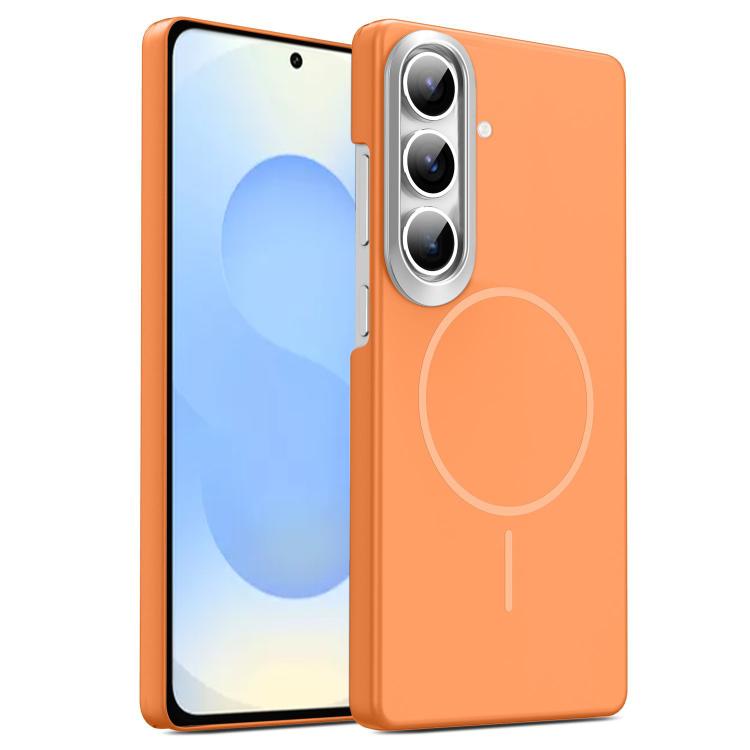 

For Samsung Galaxy S25 5G Gold Armor PC Thin Circle MagSafe Shockproof Phone Case(Orange)