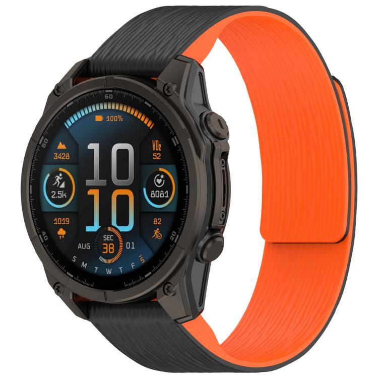 

For Garmin 22mm Vertical Striped Magnetic Silicone Quick Release Watch Band(Black Orange)