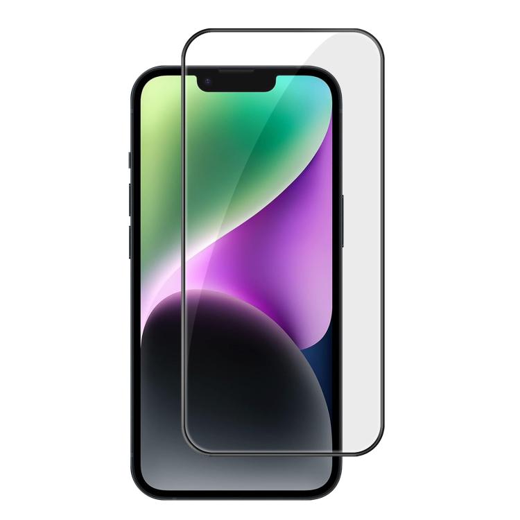 For iPhone 14 Kalebol High-Aluminum Screen-Printed Full-Coverage Anti-Fingerprint Black-Bordered HD Tempered Glass Film