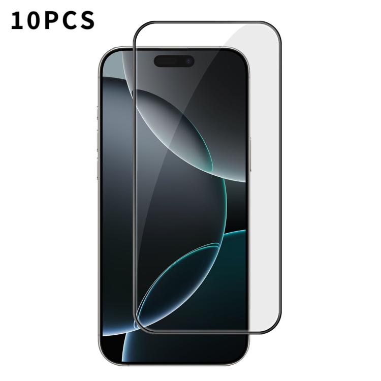 For iPhone 16 Pro Max 10pcs Kalebol High-Aluminum Screen-Printed Full-Coverage Anti-Fingerprint Black-Bordered HD Tempered Glass Film