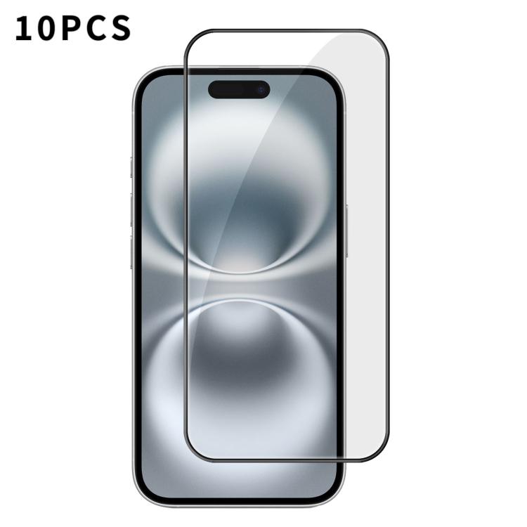 For iPhone 16 Plus 10pcs Kalebol High-Aluminum Screen-Printed Full-Coverage Anti-Fingerprint Black-Bordered HD Tempered Glass Film