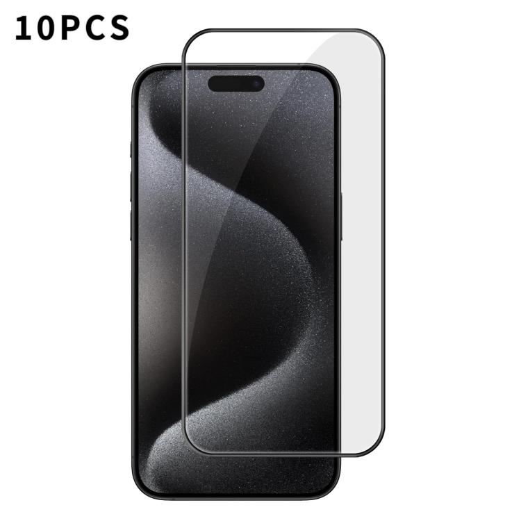 For iPhone 15 Pro Max 10pcs Kalebol High-Aluminum Screen-Printed Full-Coverage Anti-Fingerprint Black-Bordered HD Tempered Glass Film